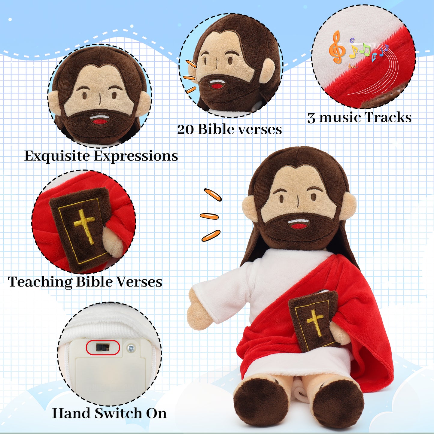 The Talking Jesus Plush Toy-Red(White/Brown)