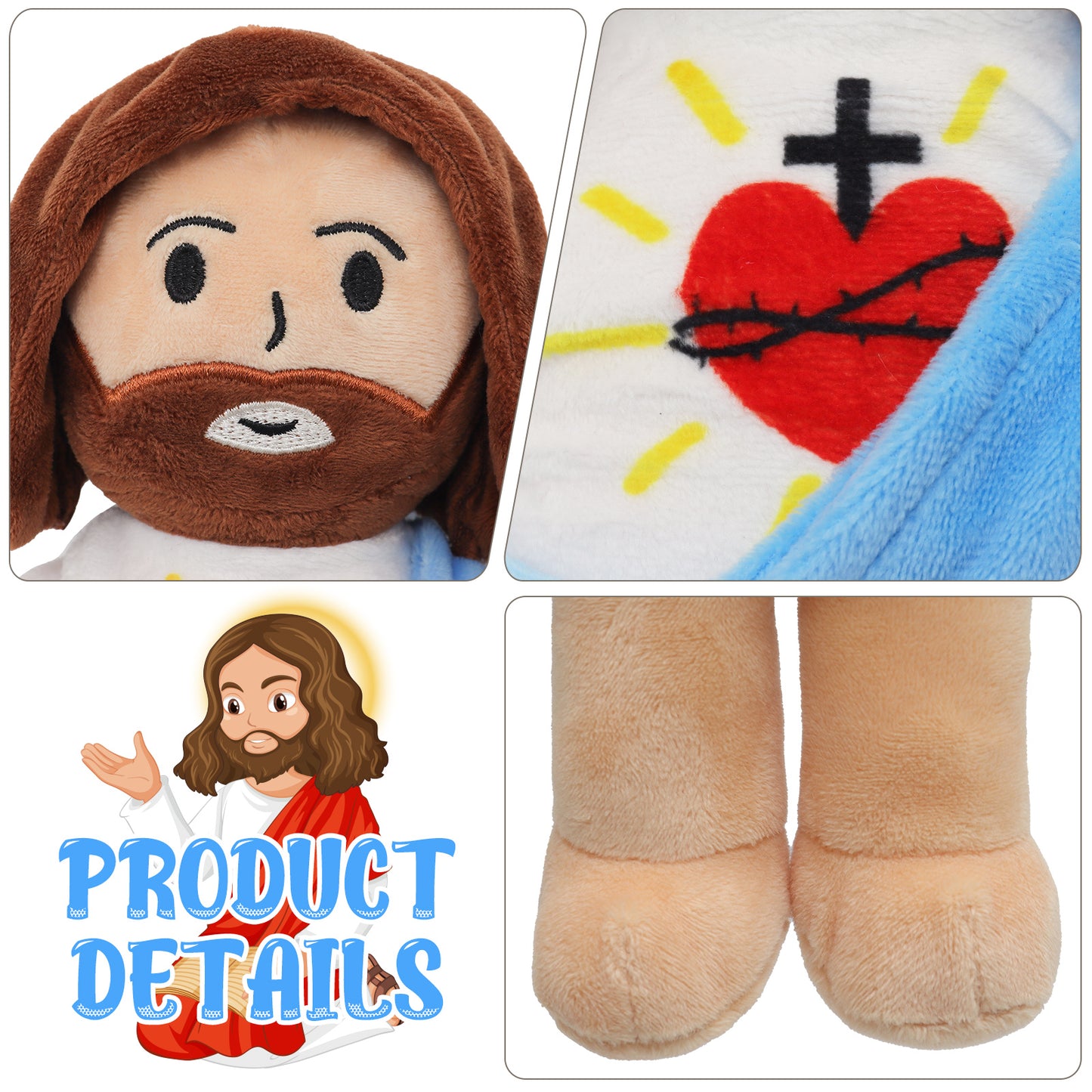 Blue Sacred Heart of Jesus Plush-White/Brown