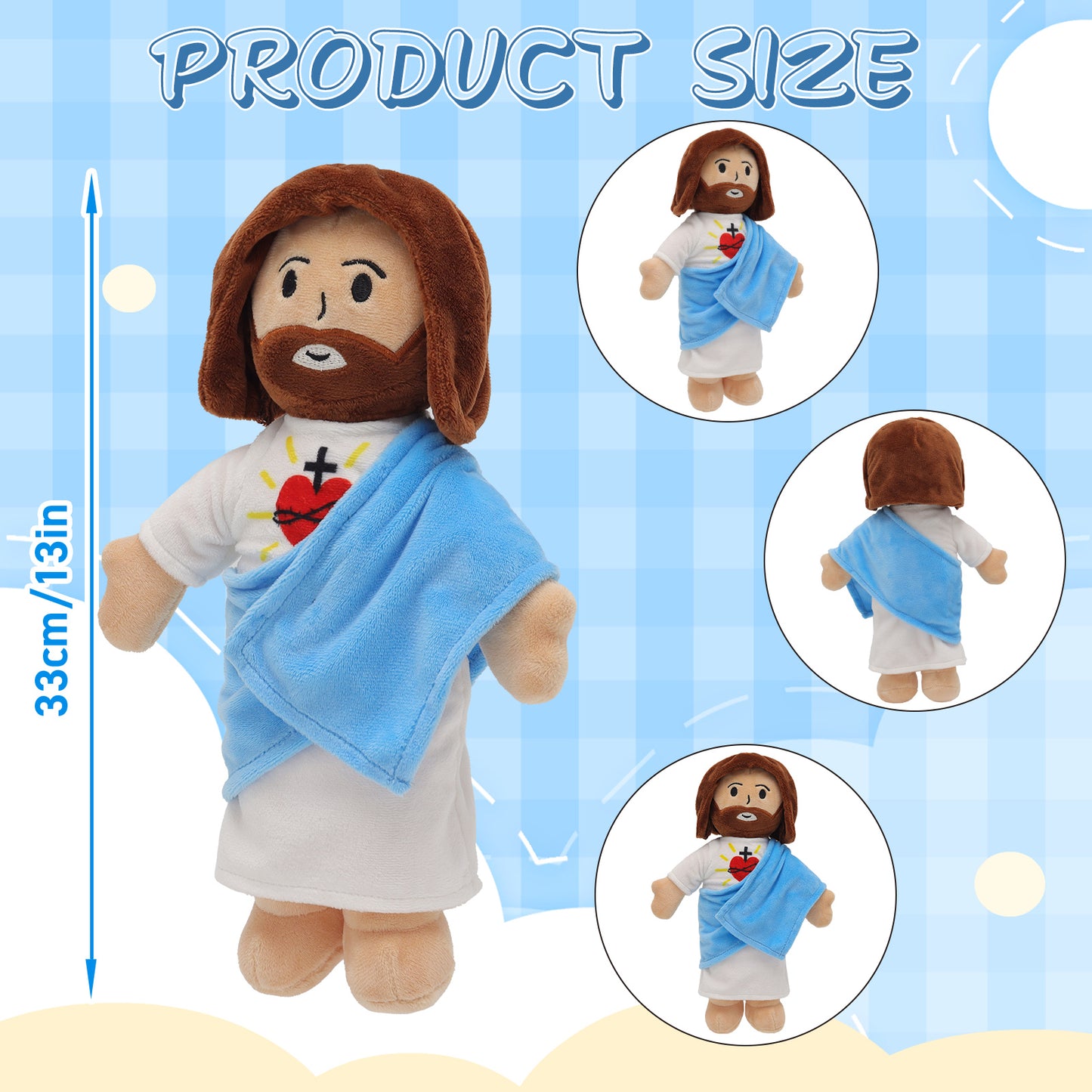 Blue Sacred Heart of Jesus Plush-White/Brown