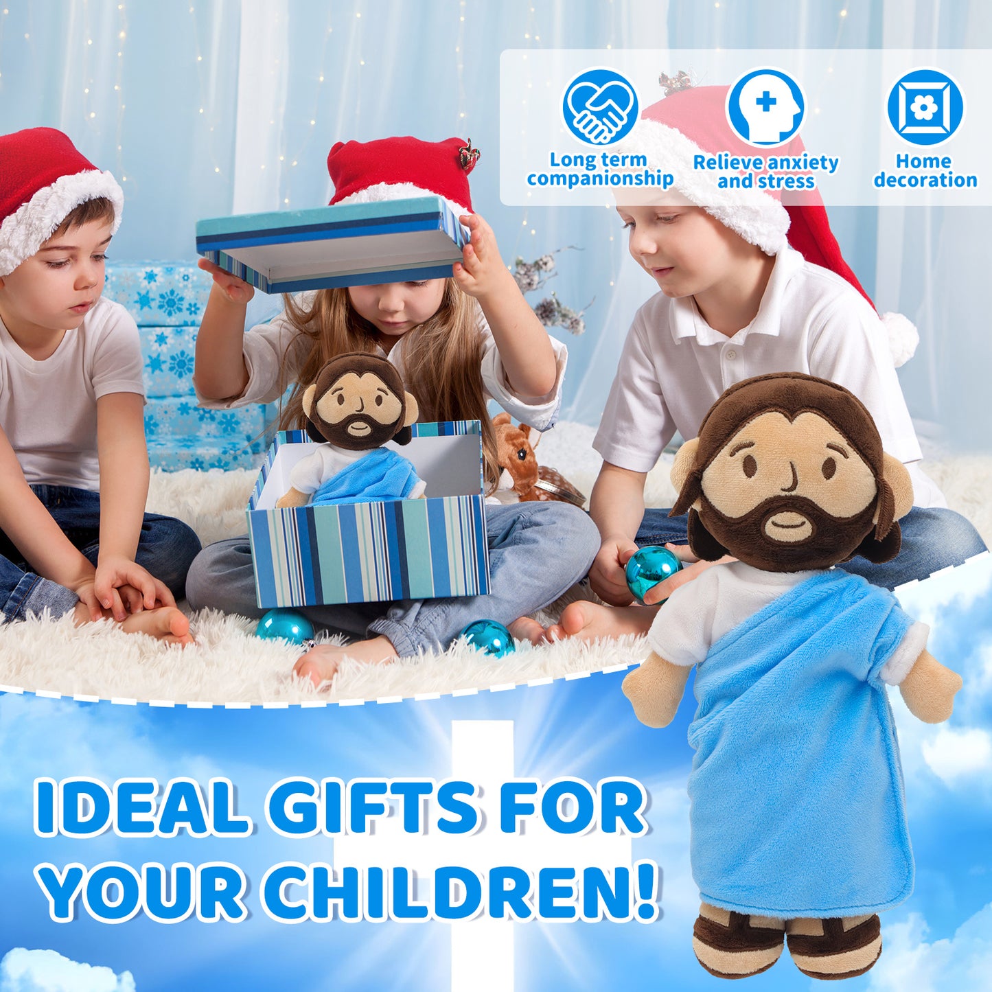 Blue Jesus Plush Toy-White/Brown