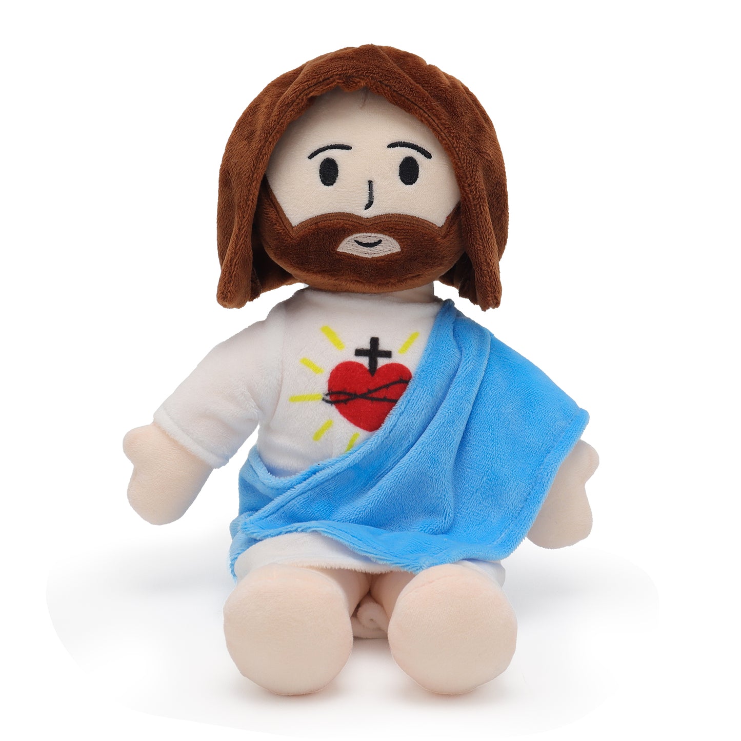 Blue Sacred Heart of Jesus Plush-White/Brown