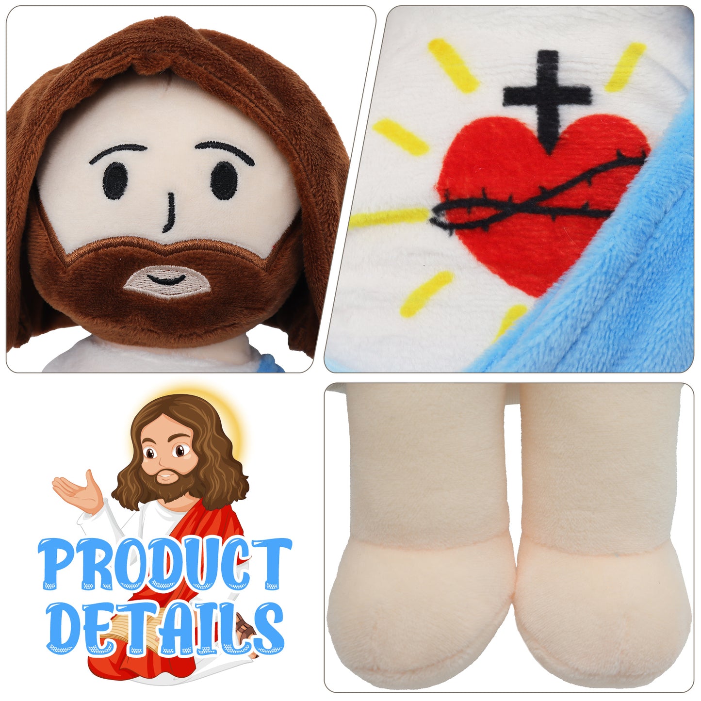 Blue Sacred Heart of Jesus Plush-White/Brown
