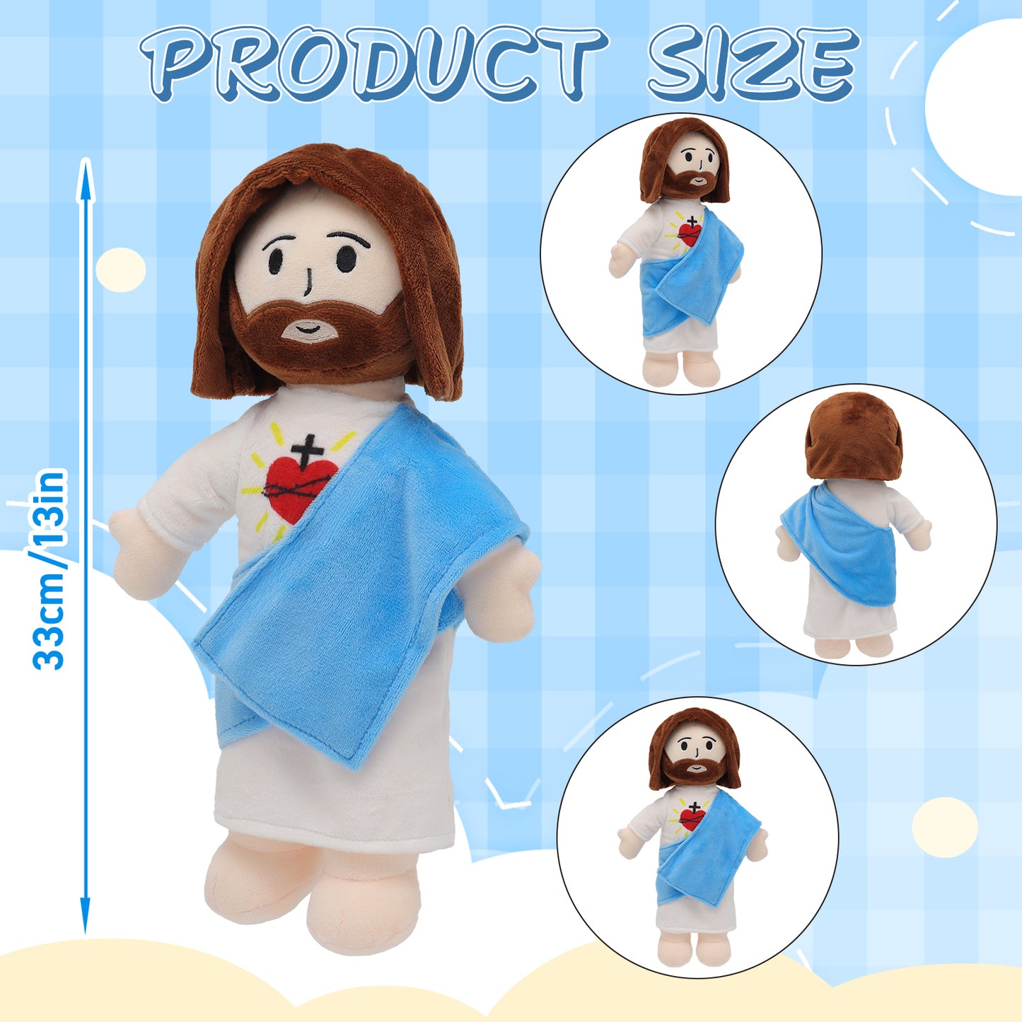 Blue Sacred Heart of Jesus Plush-White/Brown