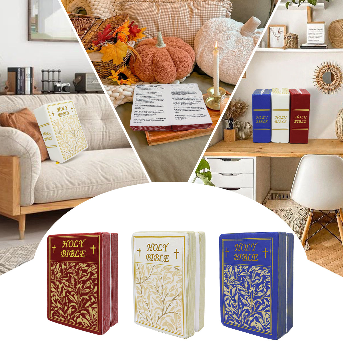 Holy Bible Pillow with Leaf Cover - Red