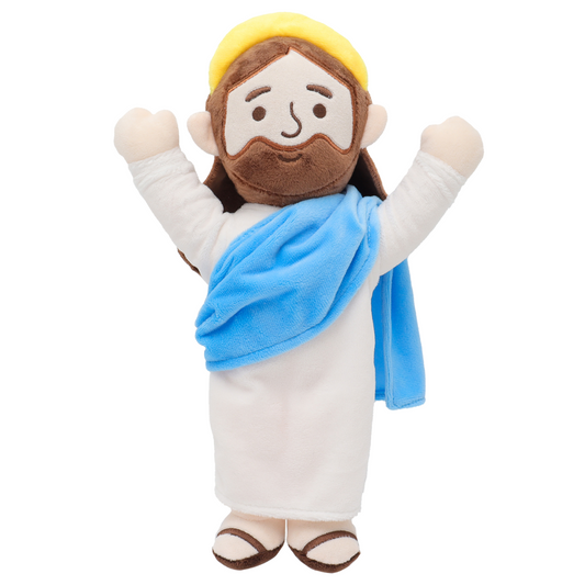 Blue Jesus plush with Hands Upwards-White/Brown