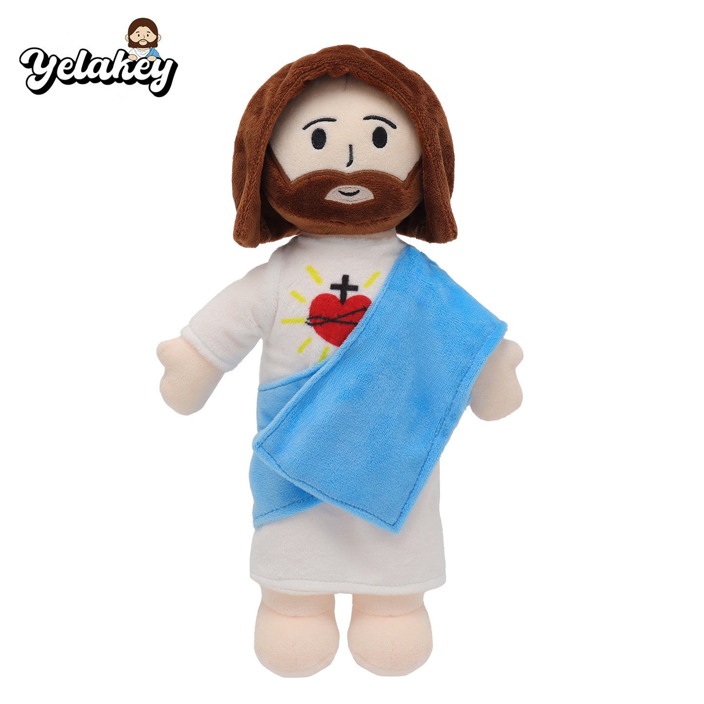 Blue Sacred Heart of Jesus Plush-White/Brown