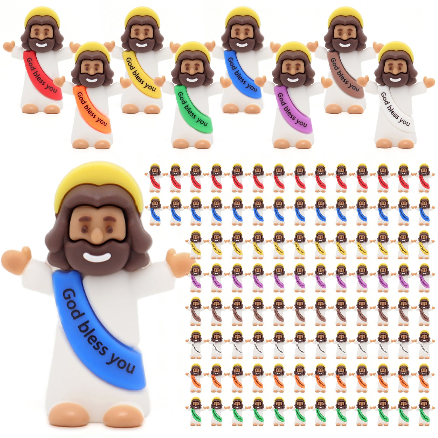 Little Jesus Figures with halo and Words-Brown