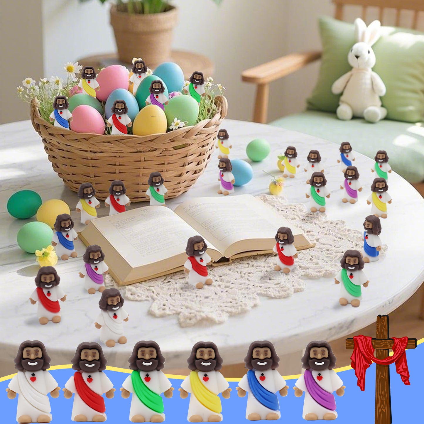 Little Jesus Figures with Heart and Cross-Brown