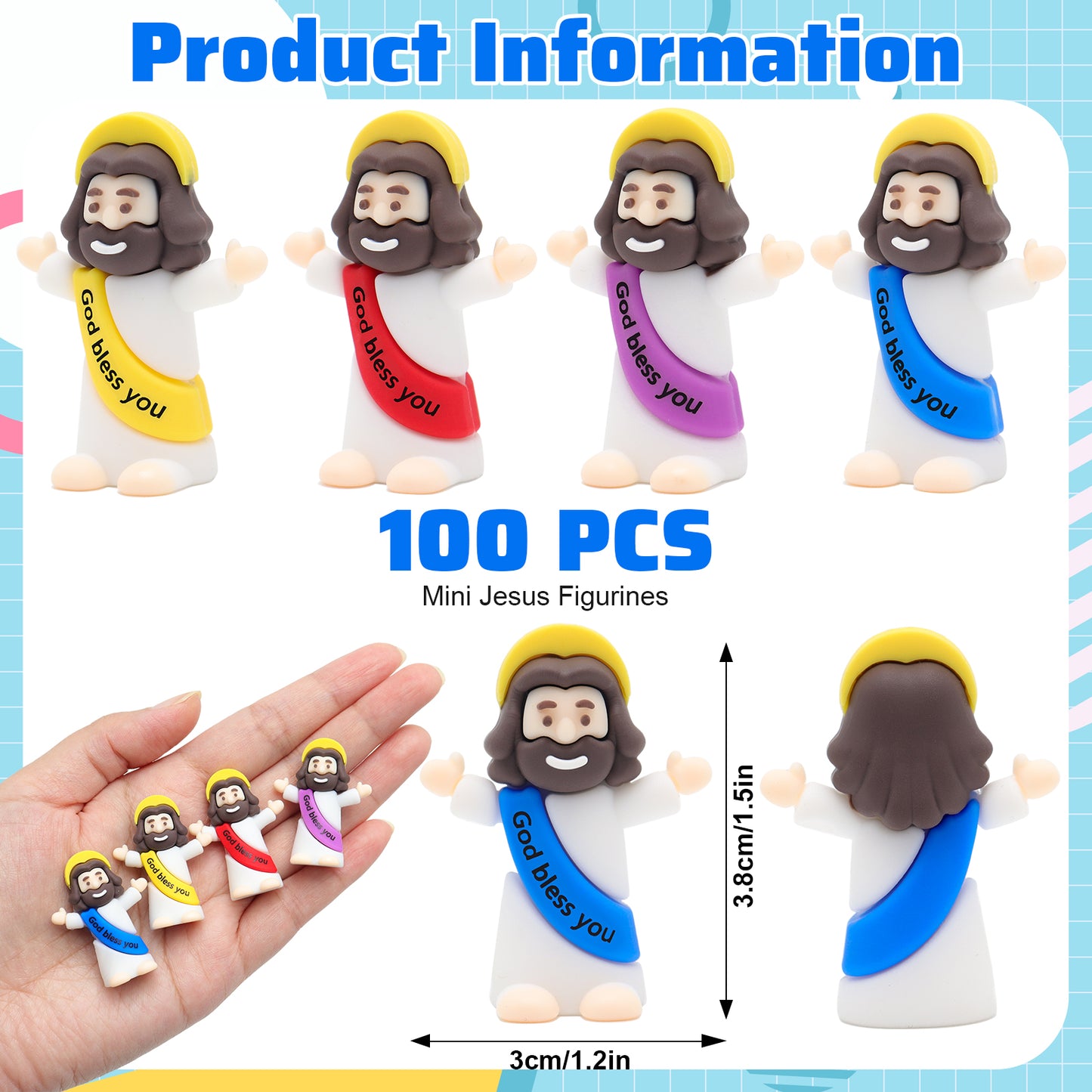Little Jesus Figures with halo and Words-White