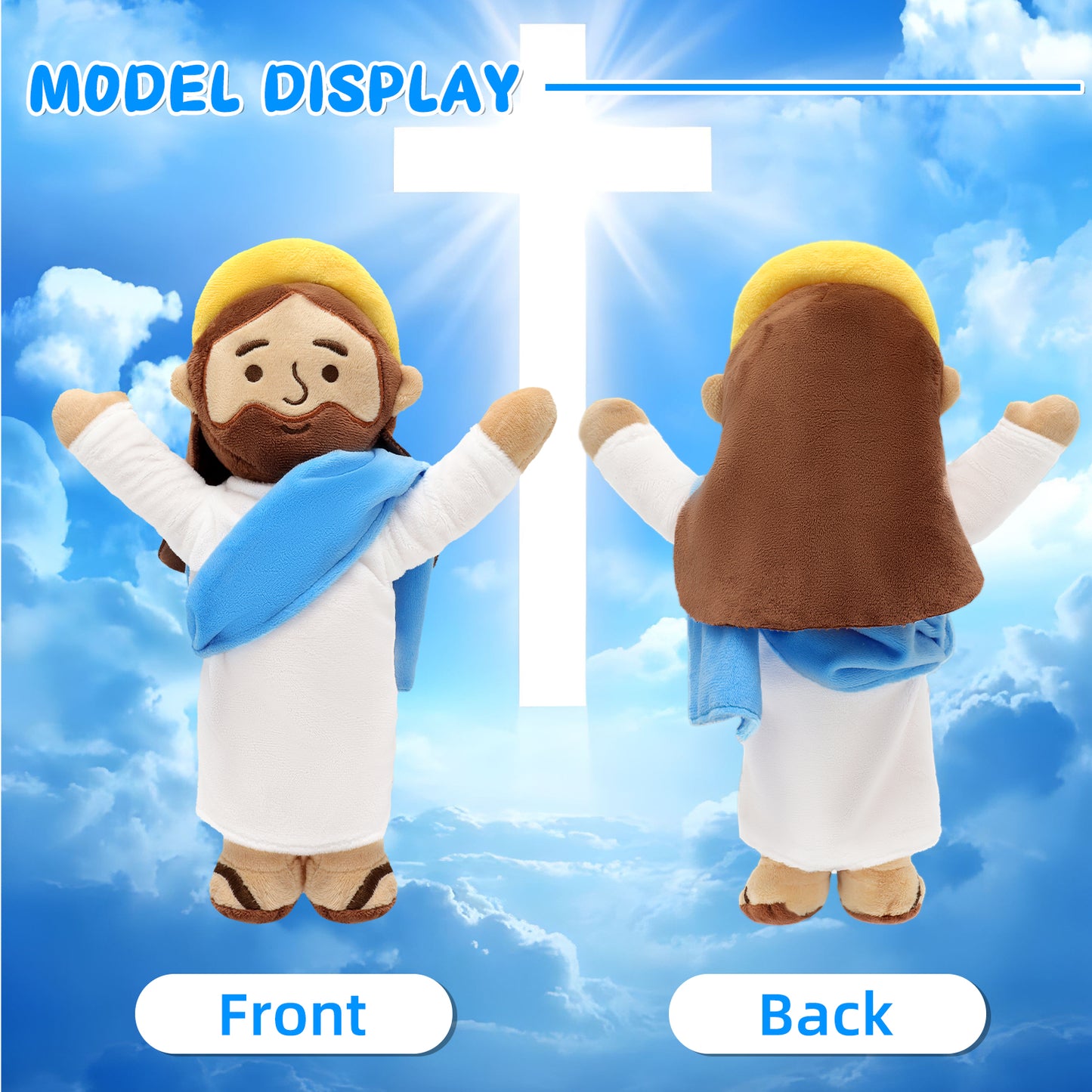 Blue Jesus plush with Hands Upwards-White/Brown