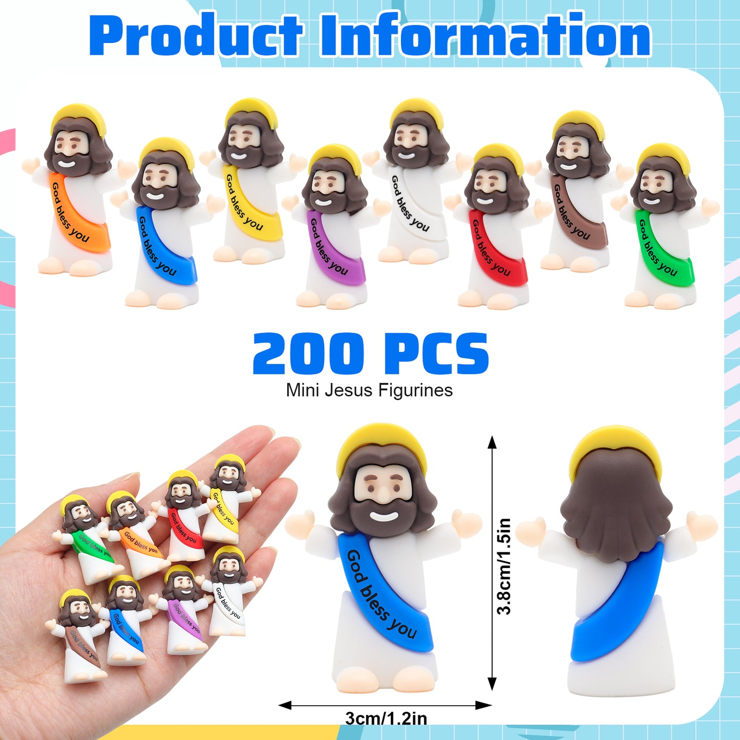 Little Jesus Figures with halo and Words-White
