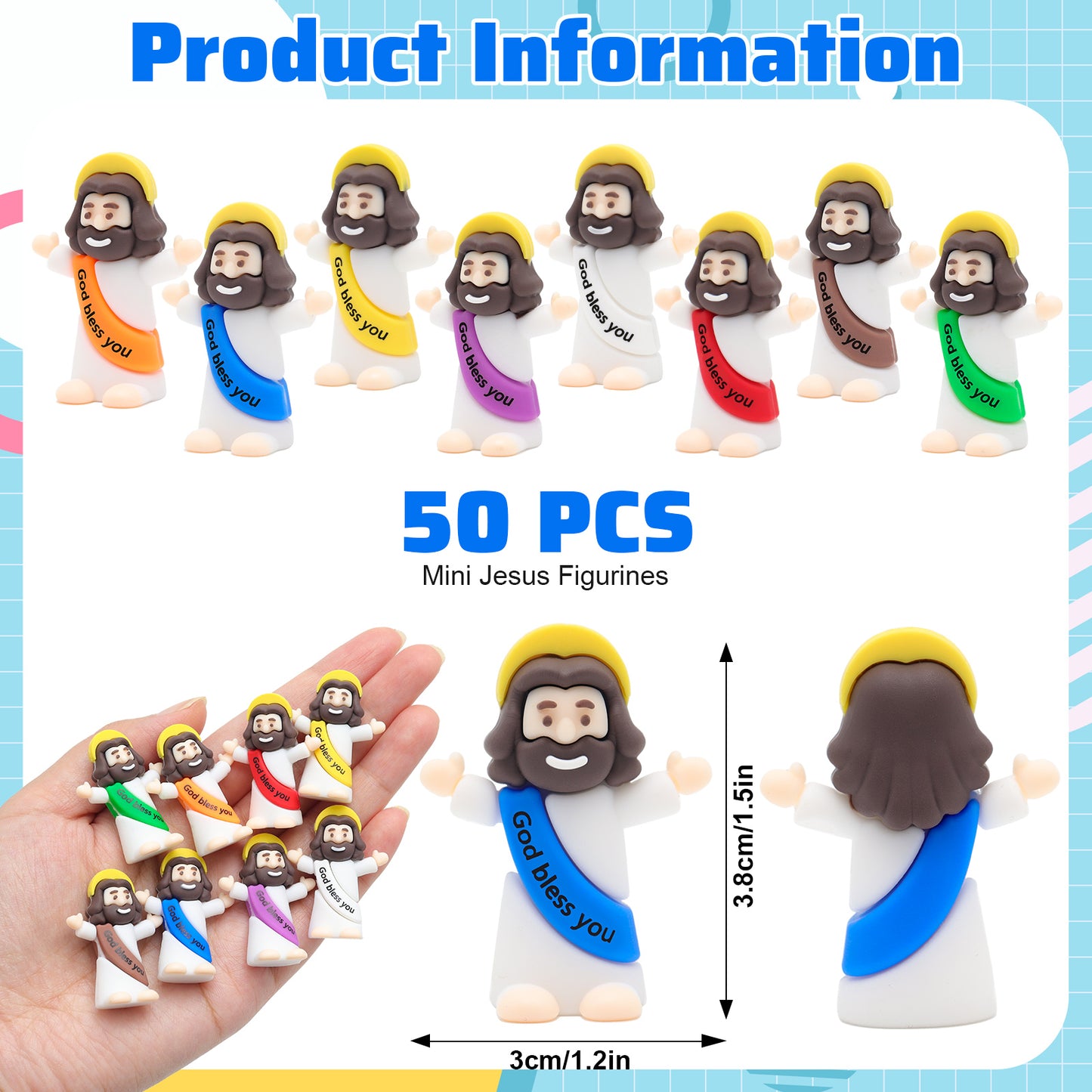 Little Jesus Figures with halo and Words-White