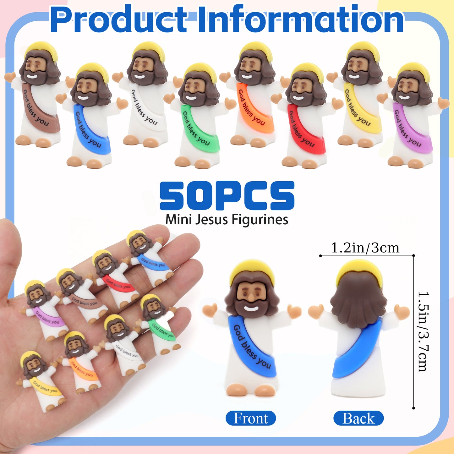 Little Jesus Figures with halo and Words-Brown