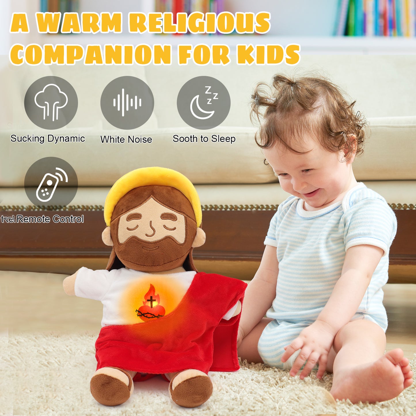 Breathing Jesus Plush Toy with Yellow Halo - Red and Brown