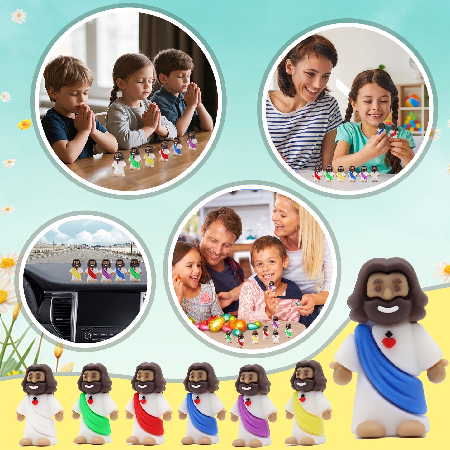 Little Jesus Figures with Heart and Cross-Brown
