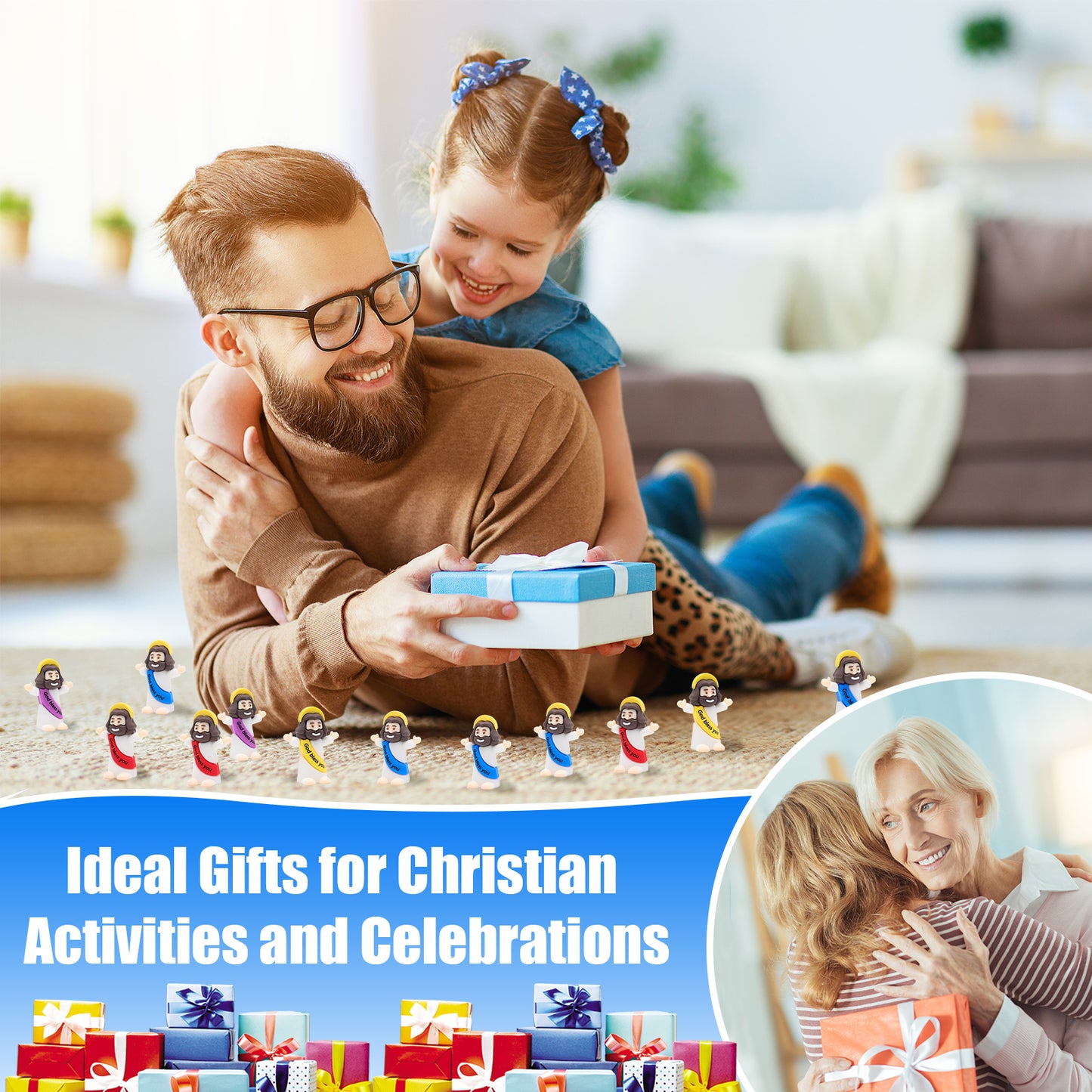 Little Jesus Figures with halo and Words-White