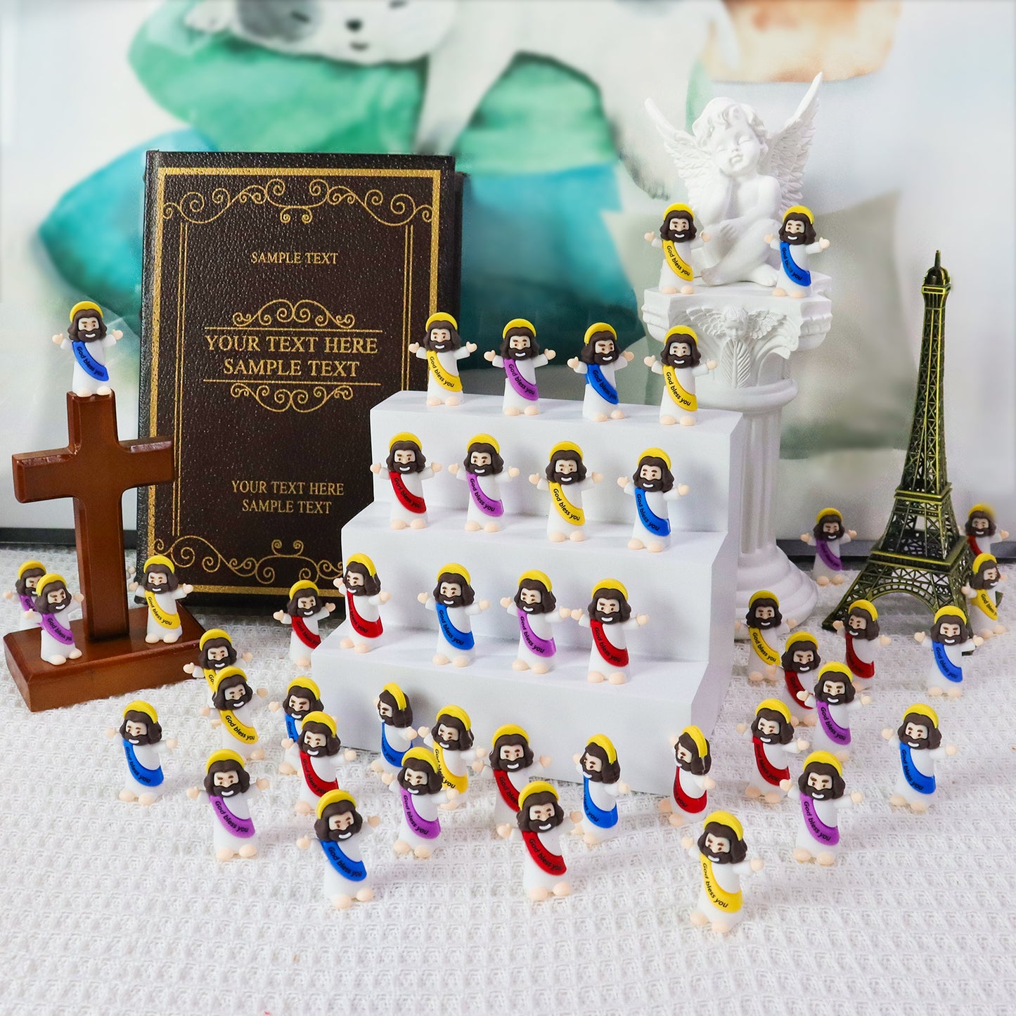 Little Jesus Figures with halo and Words-White