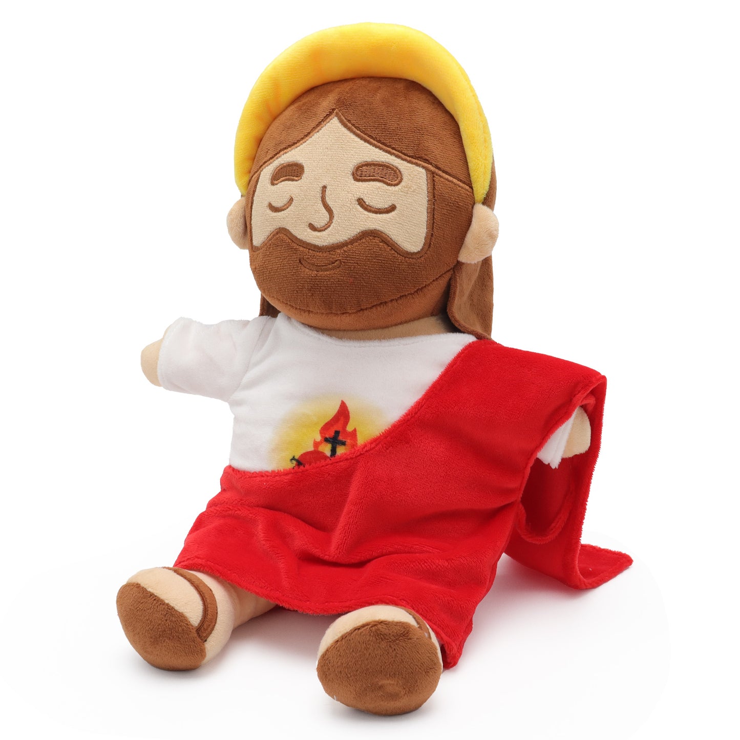 Breathing Jesus Plush Toy with Yellow Halo - Red and Brown
