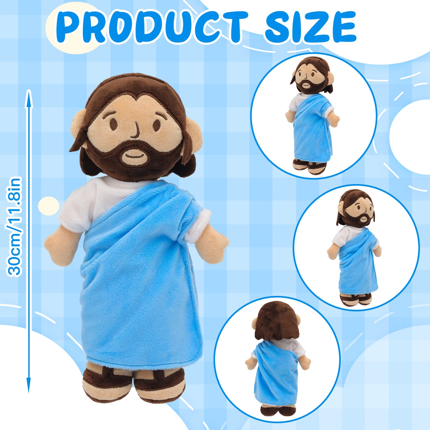 Blue Jesus Plush Toy-White/Brown