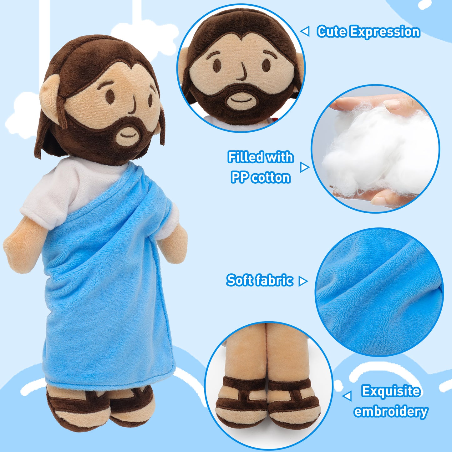 Blue Jesus Plush Toy-White/Brown