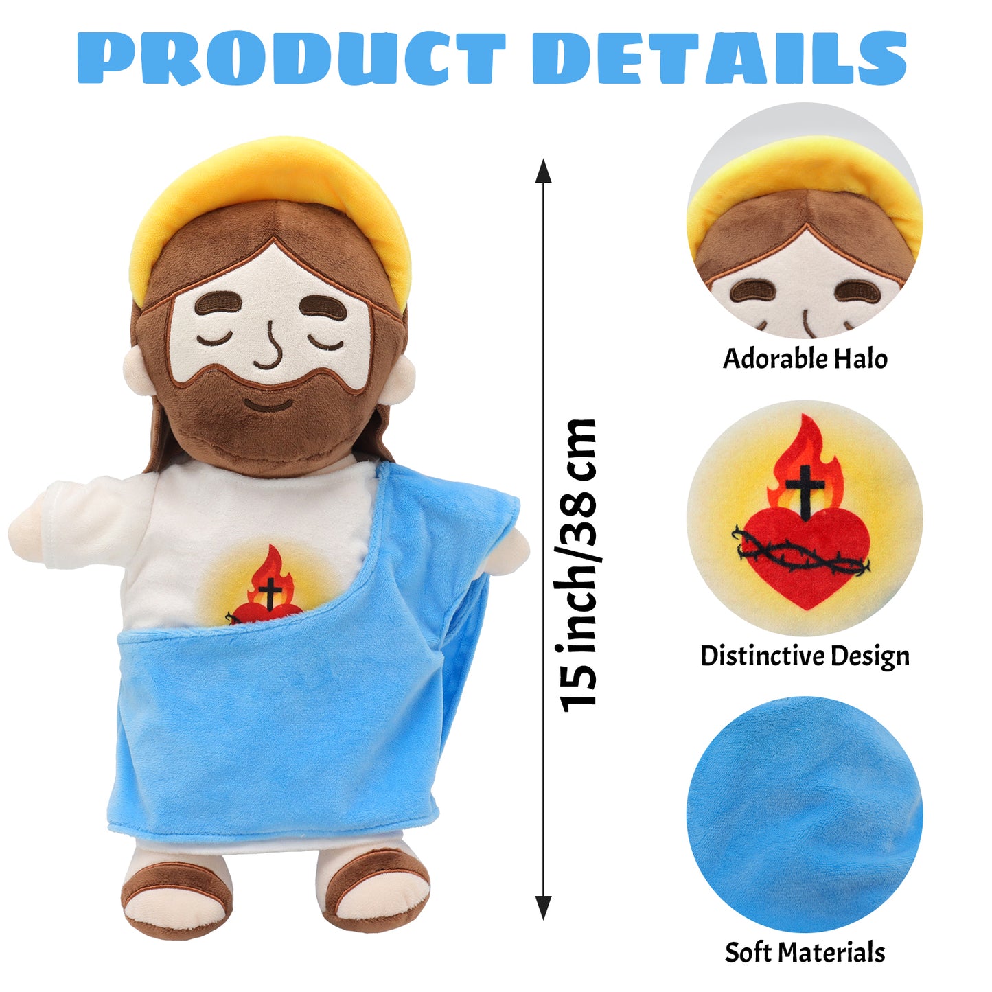 Breathing Jesus Plush Toy with Yellow Halo - Blue