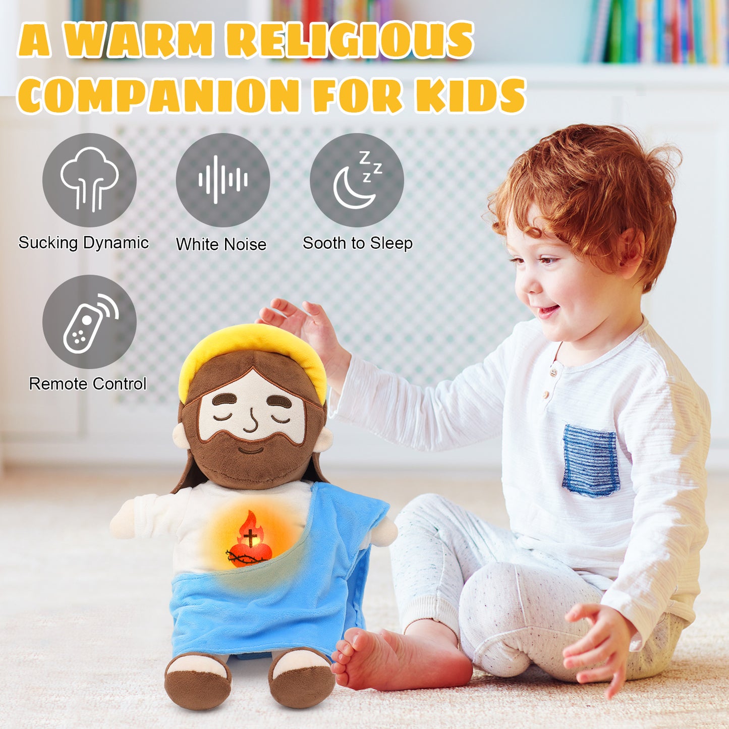 Breathing Jesus Plush Toy with Yellow Halo - Blue