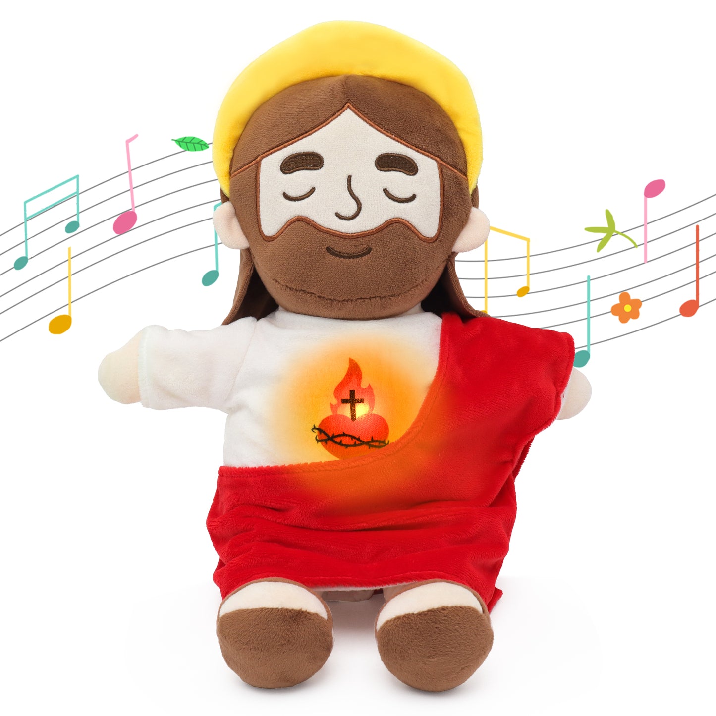 Breathing Jesus Plush Toy with Yellow Halo - Red and White
