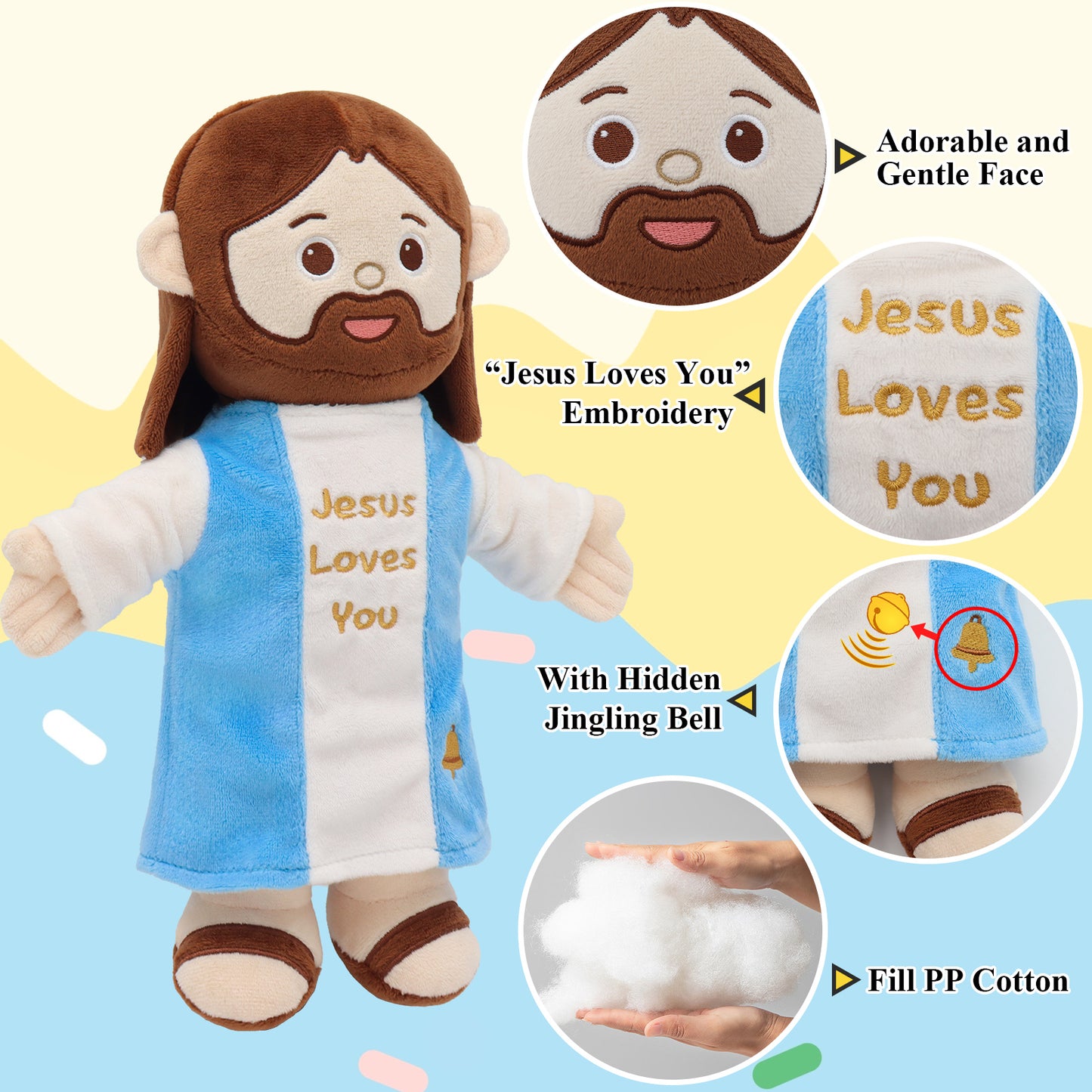 Jesus Plush Toy with Built-in Rattle