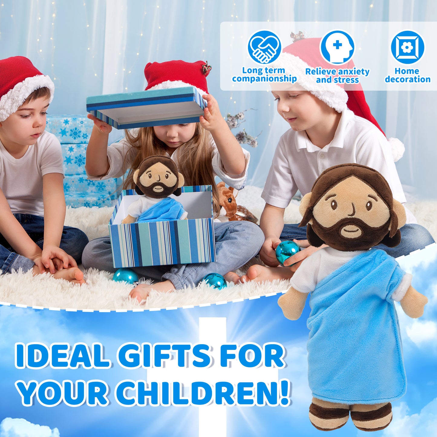 Blue Jesus Plush Toy-White/Brown