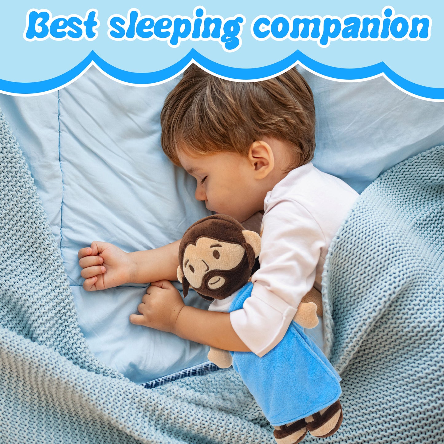 Blue Jesus Plush Toy-White/Brown