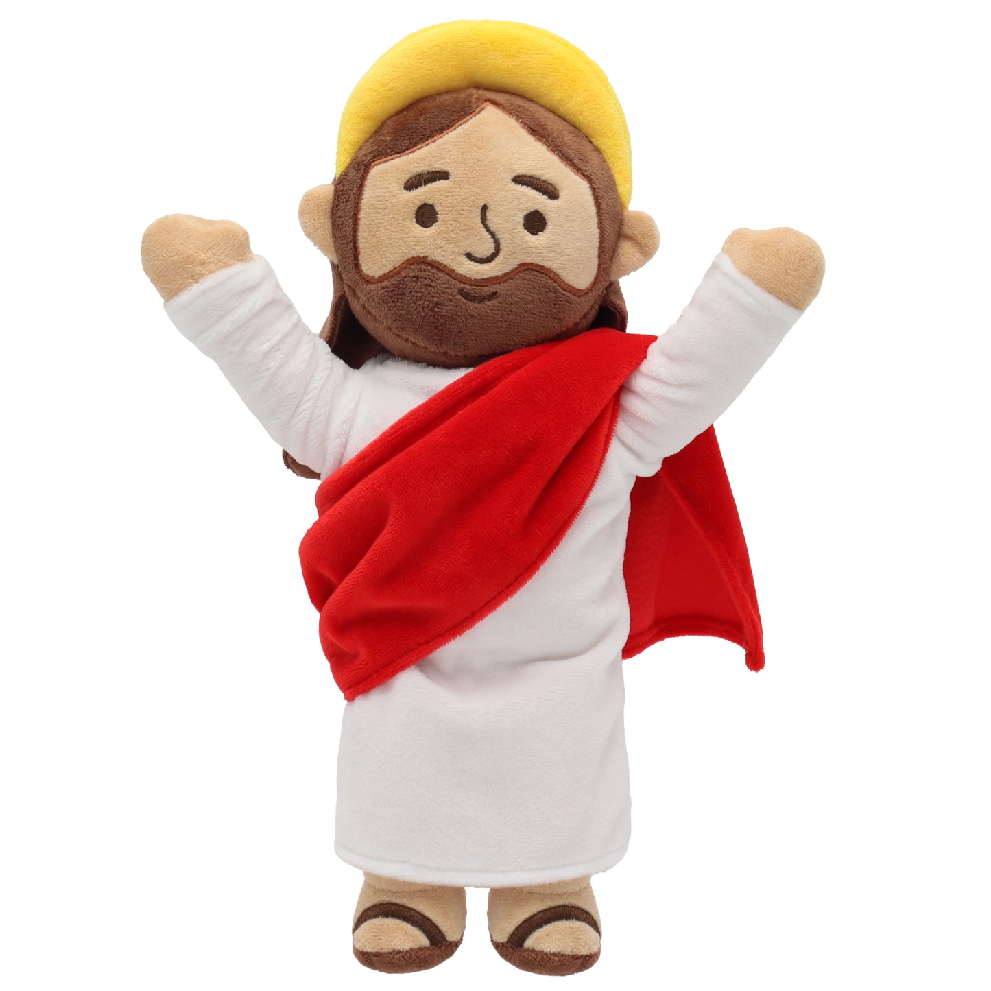 Red Jesus plush with Hands Upwards-White/Brown