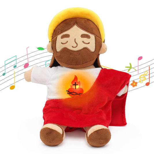 Breathing Jesus Plush Toy with Yellow Halo - Red and Brown