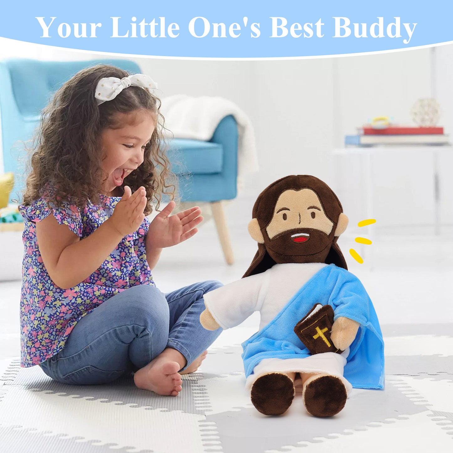 The Talking Jesus Plush Toy-Blue(White/Brown)