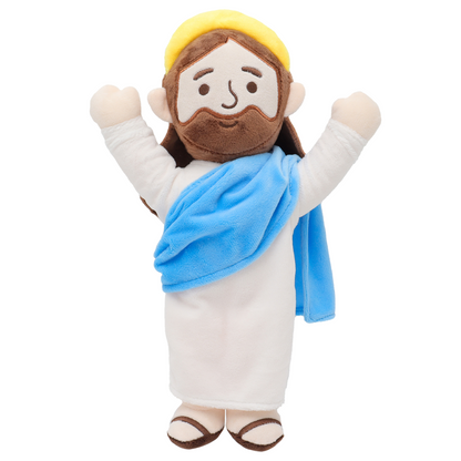 Blue Jesus plush with Hands Upwards-White/Brown