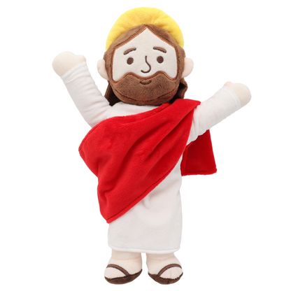 Red Jesus plush with Hands Upwards-White/Brown