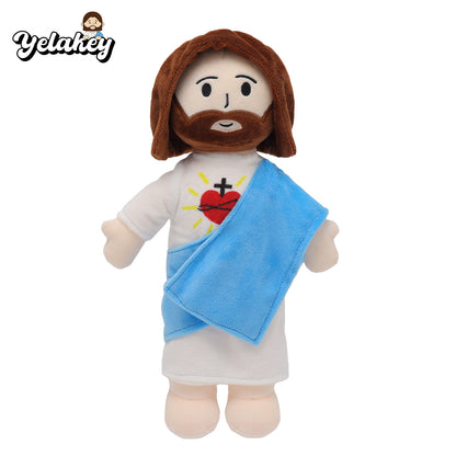 Blue Sacred Heart of Jesus Plush-White/Brown