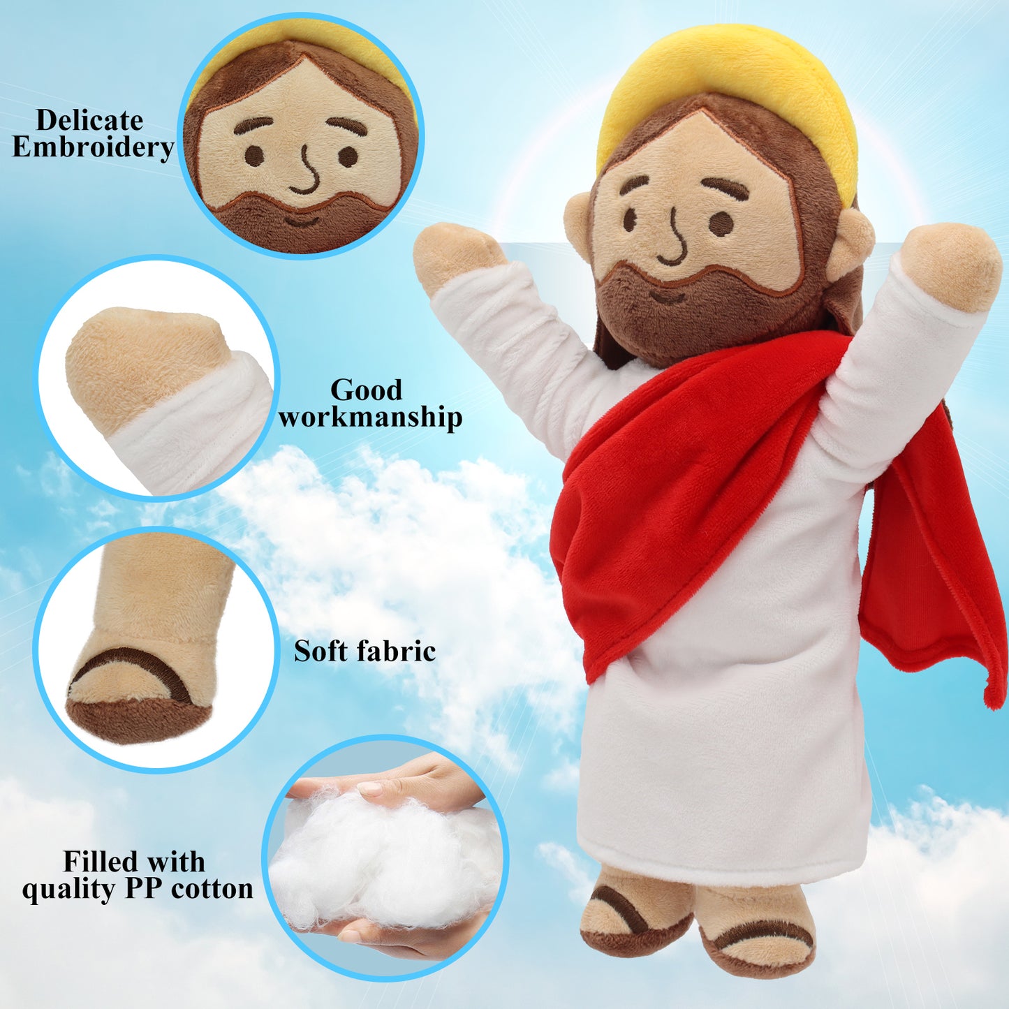 Red Jesus plush with Hands Upwards-White/Brown