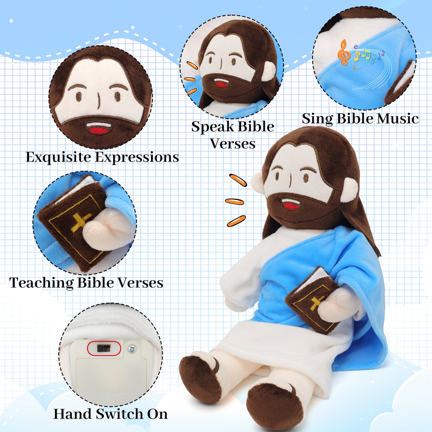 The Talking Jesus Plush Toy-Blue(White/Brown)