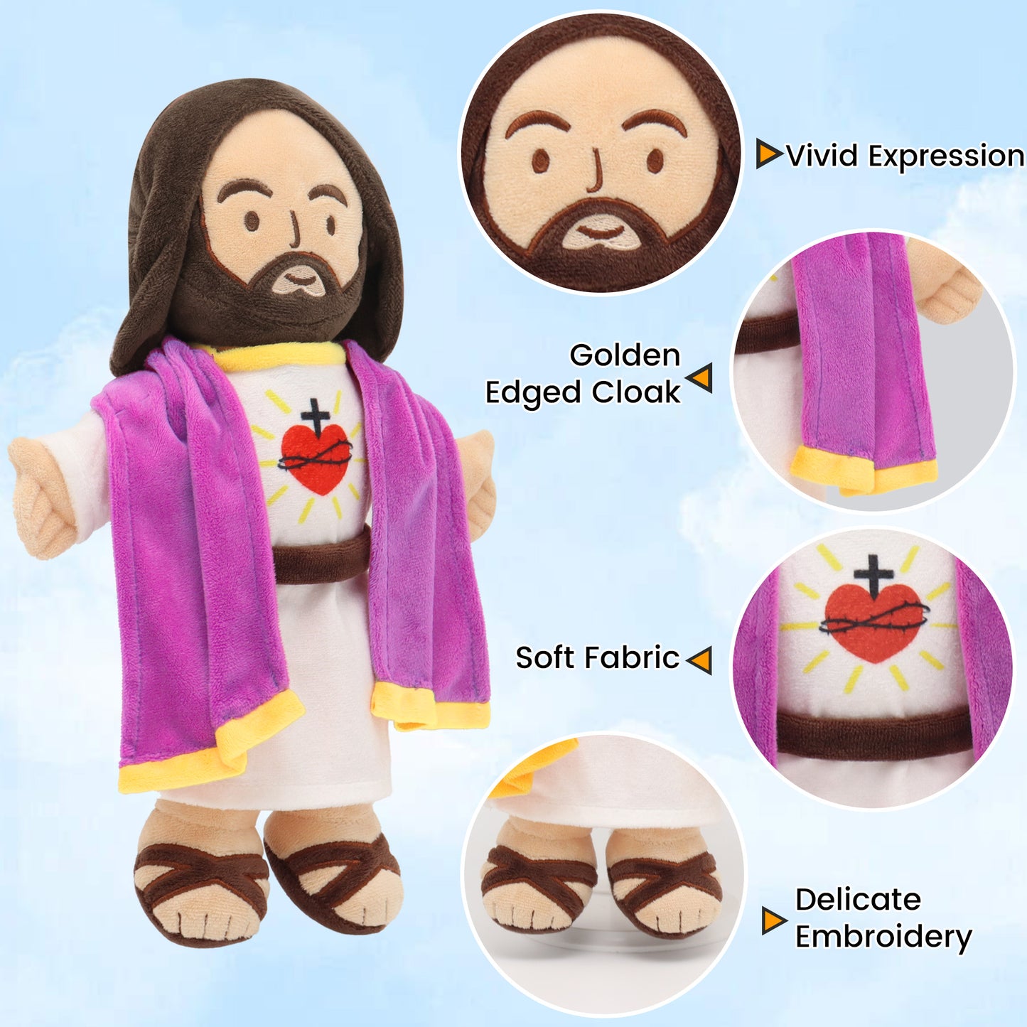 Purple Jesus Plush with Gold-Trimmed