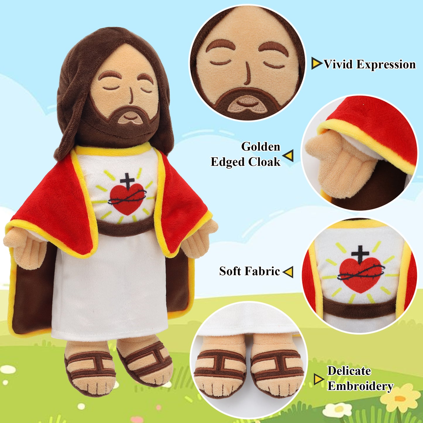 Jesus Plush with Red Gold-Trimmed Shawl