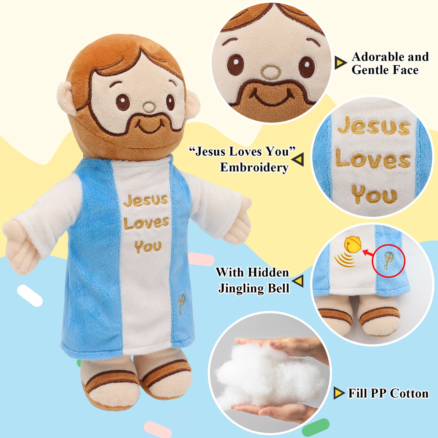 Jesus Plush Toy with Built-in Rattle