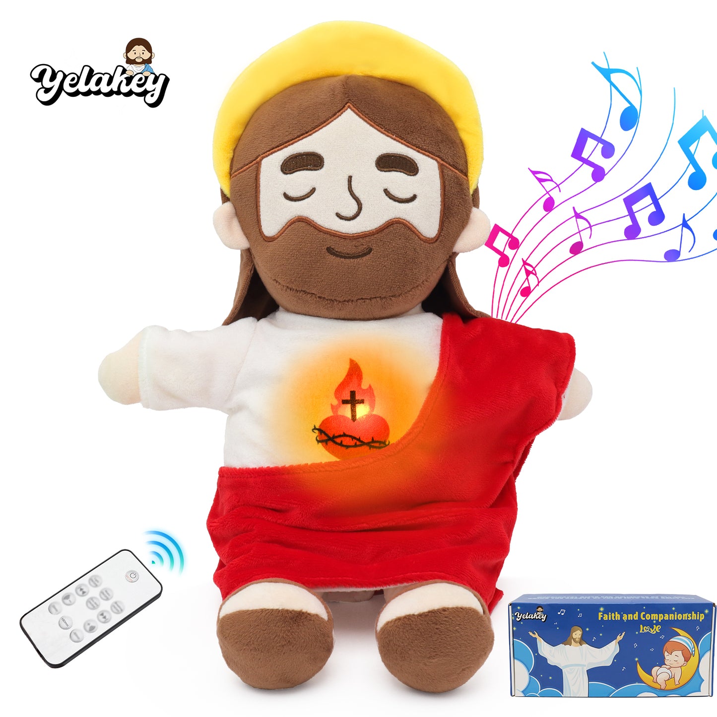 Breathing Jesus Plush Toy with Yellow Halo - Red