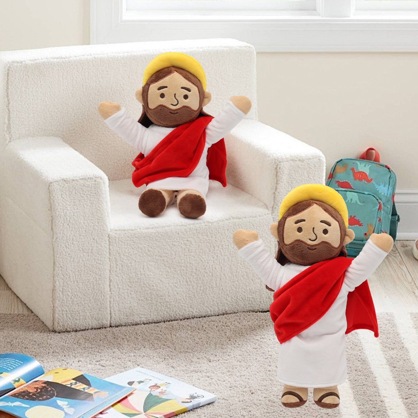 Red Jesus plush with Hands Upwards-White/Brown