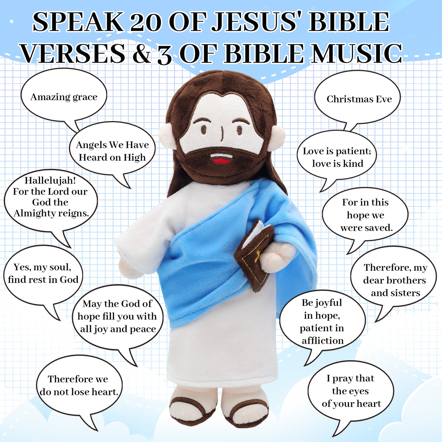 The Talking Jesus Plush Toy-Blue(White/Brown)