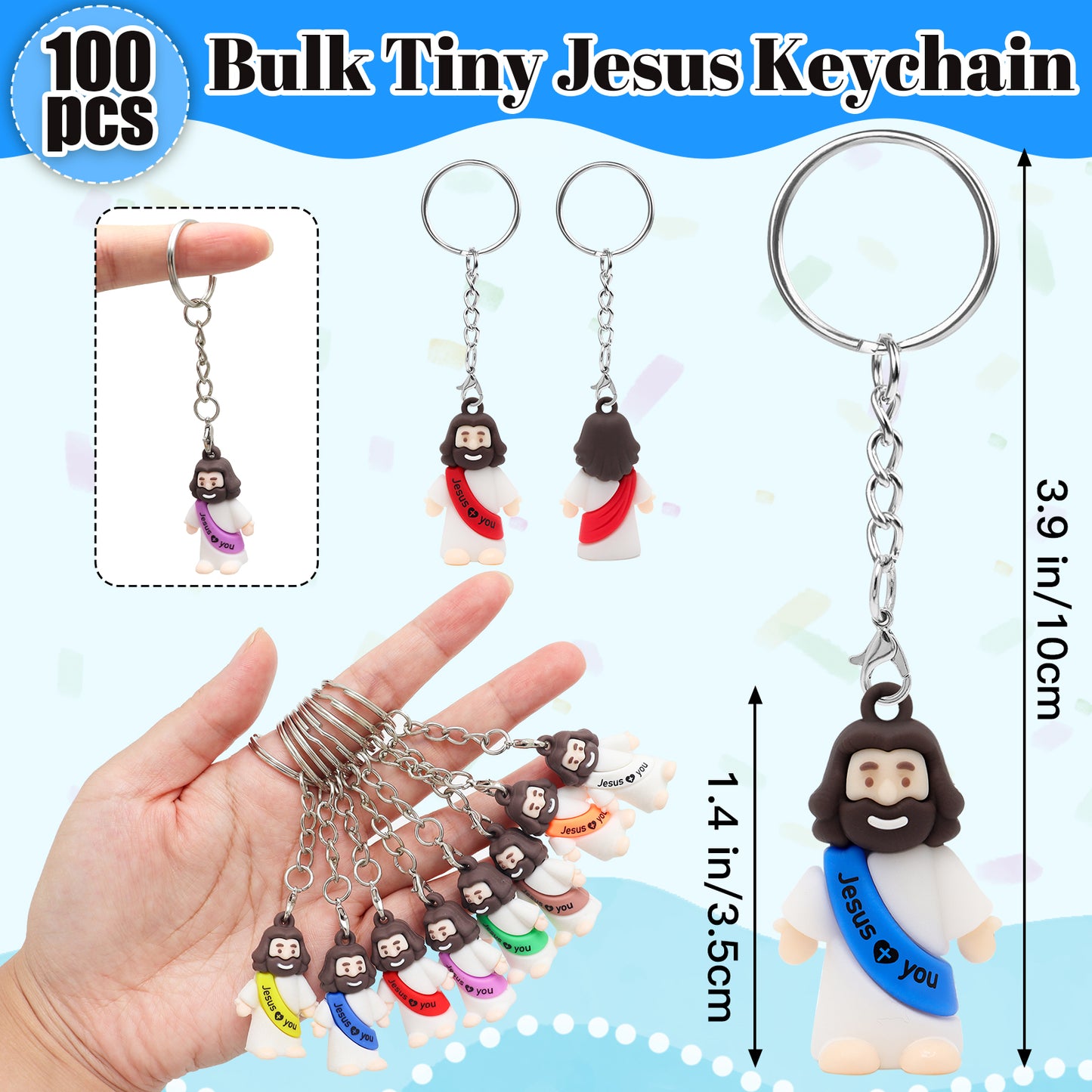 Mini Jesus Figures Keychain with Words