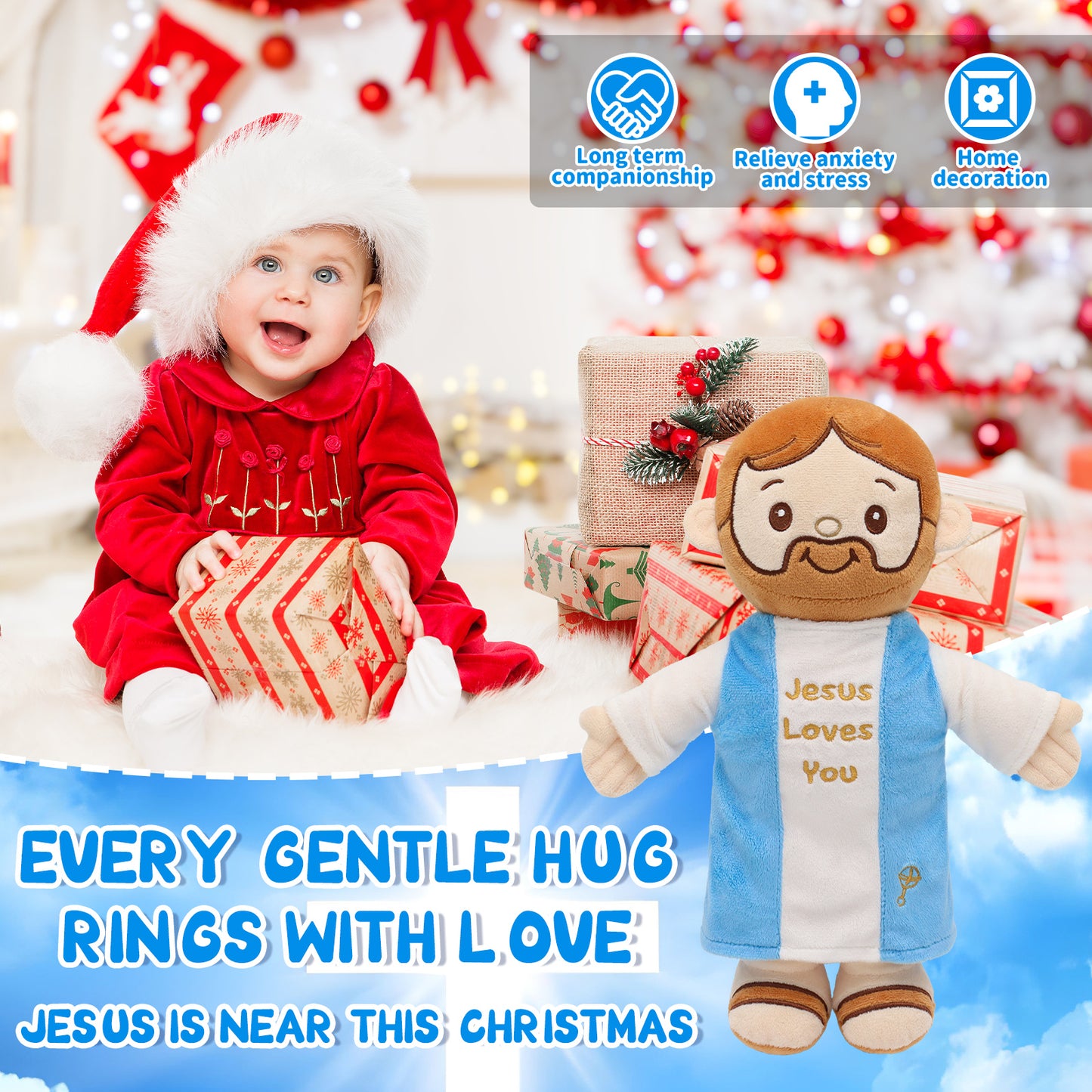 Jesus Plush Toy with Built-in Rattle