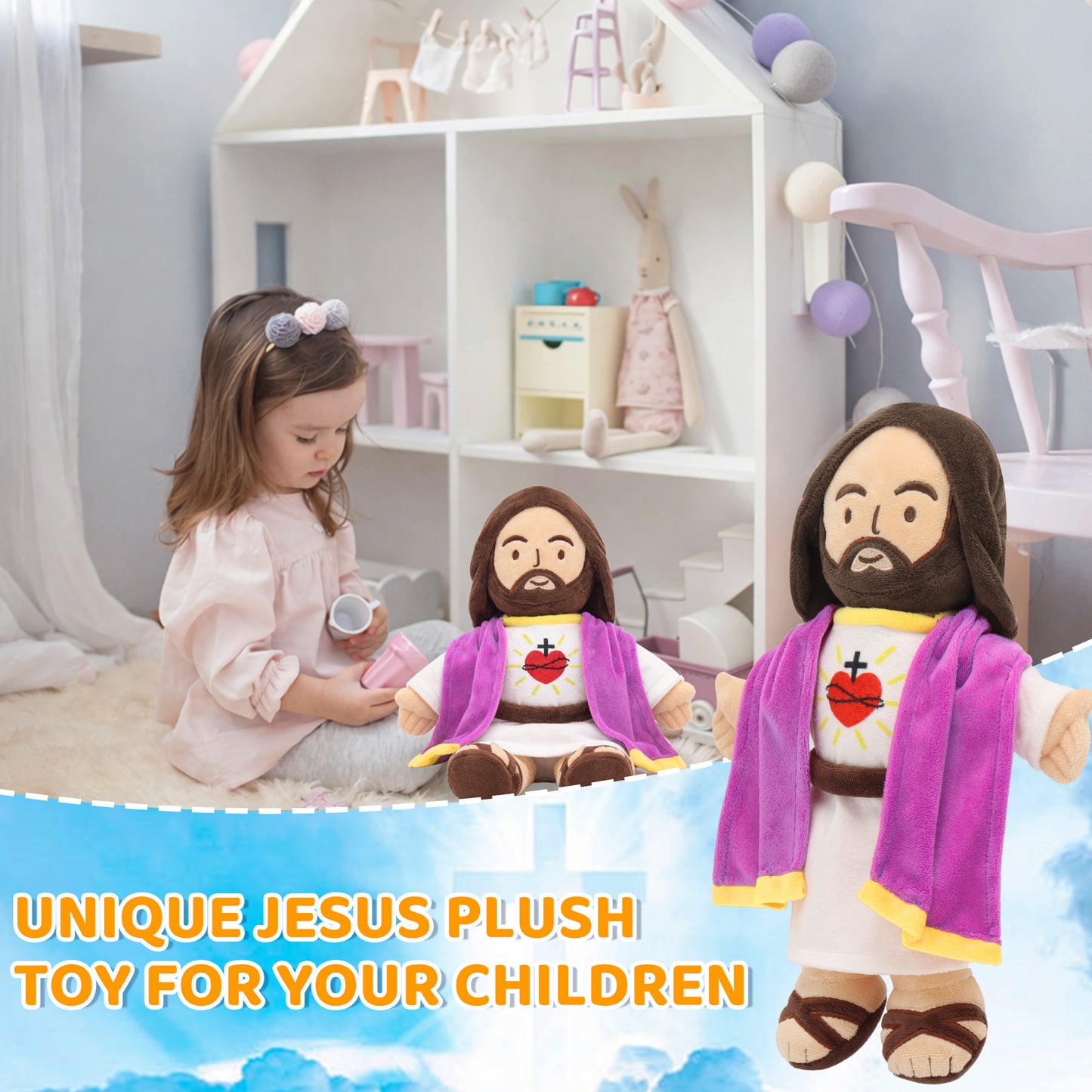 Purple Jesus Plush with Gold-Trimmed