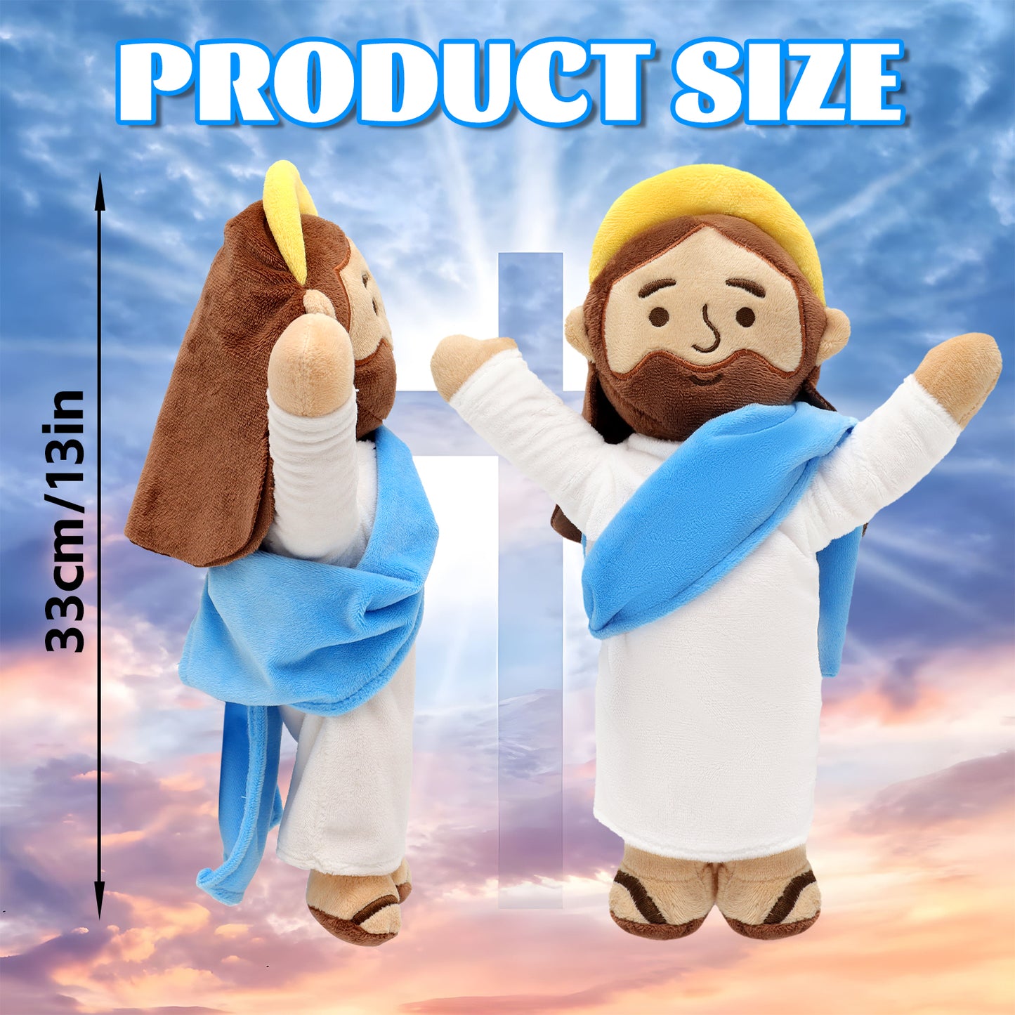 Blue Jesus plush with Hands Upwards-White/Brown