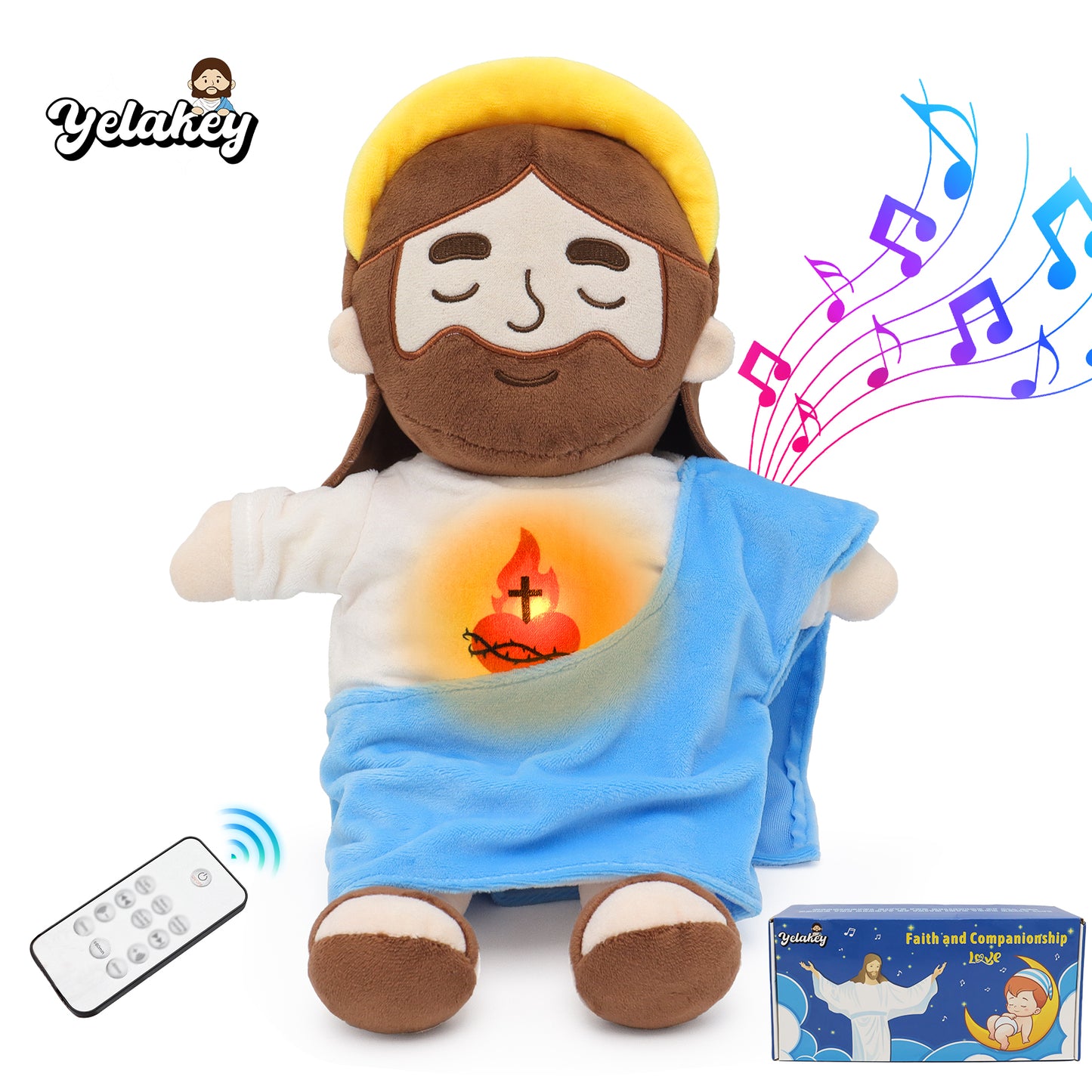 Breathing Jesus Plush Toy with Yellow Halo - Blue