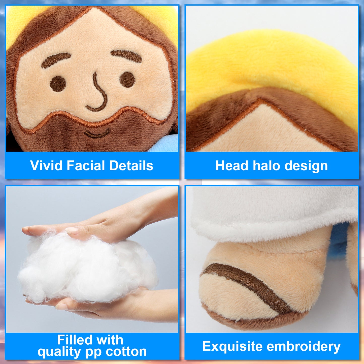 Blue Jesus plush with Hands Upwards-White/Brown